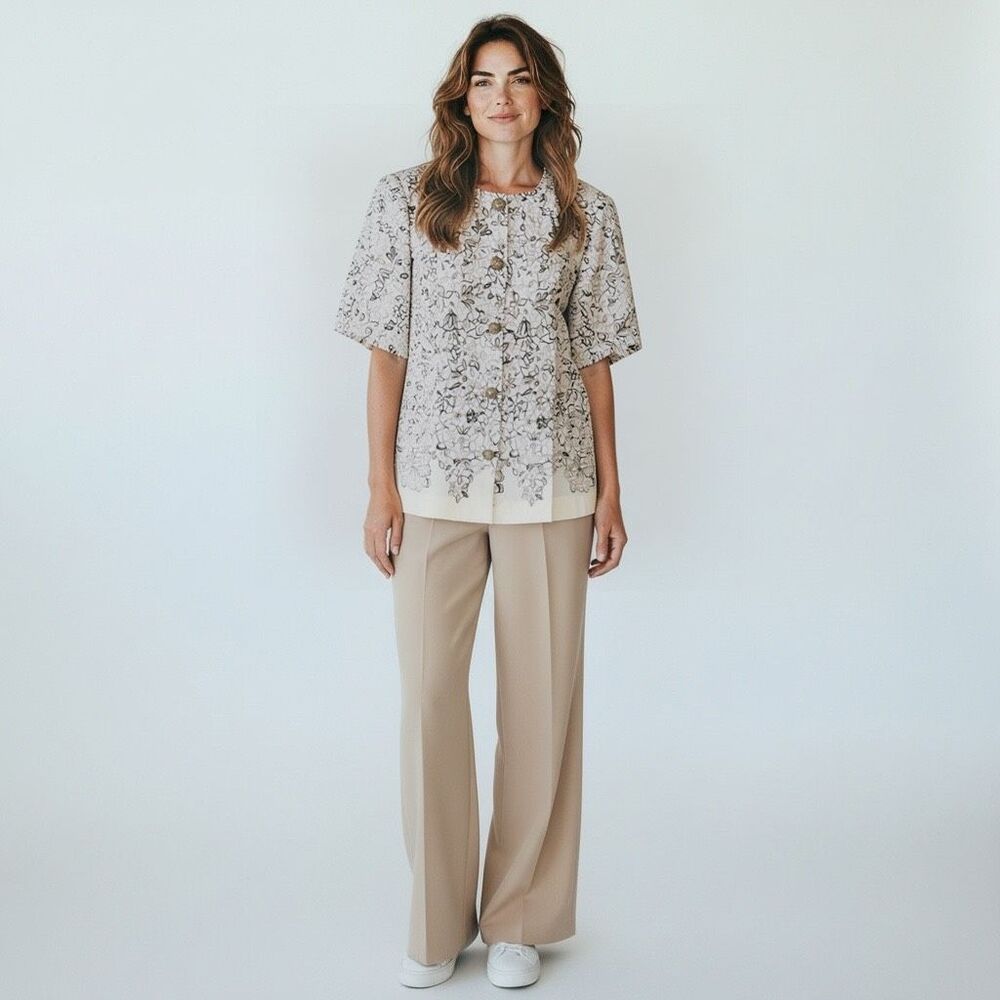 VTG Leslie Fay 2 Pc Pantsuit Floral Print Top & Pants Size 16P NWT